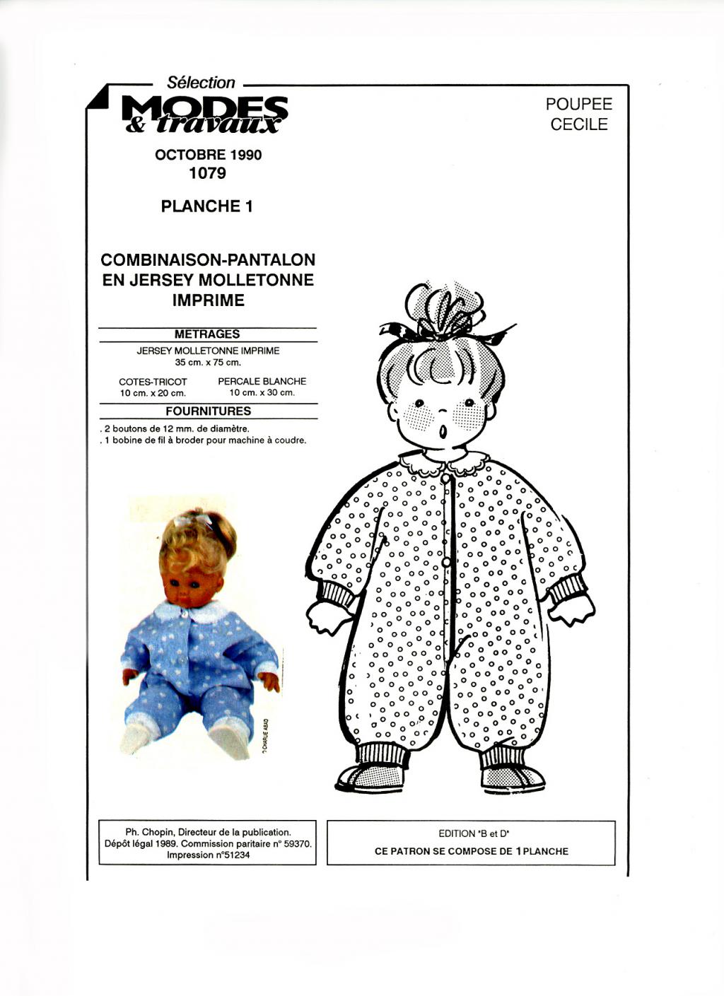 Patron De Couture Pour Poupée Emilie - Jogging En éponge Et Jersey - Modes Et Travaux 1986