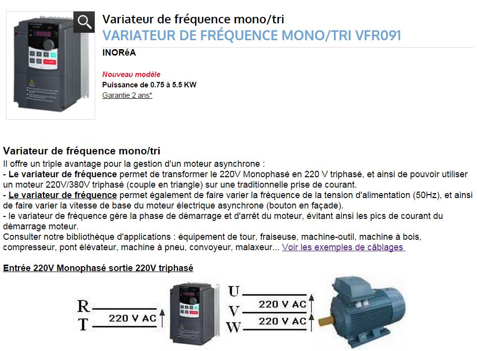 Variateur de fréquence mono-tri VFR-091 garantie 2 ans