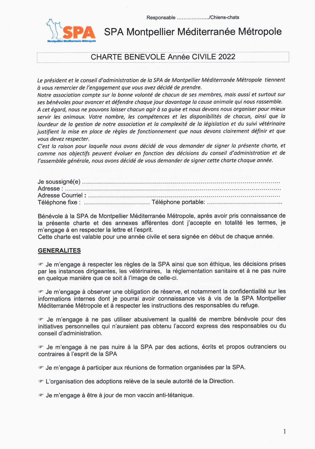 Forum Des Bénévoles De La Spa De Montpellier Forum dédié aux chiens de la SPA Montpellier Méditerranée Métropole ::  CHARTE BÉNÉVOLES 2022