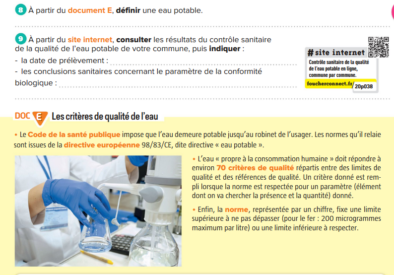 LES TIROIRS DE LA PSE : CHAPITRE L'EAU ET LE DEVELOPPEMENT DURABLE P 55