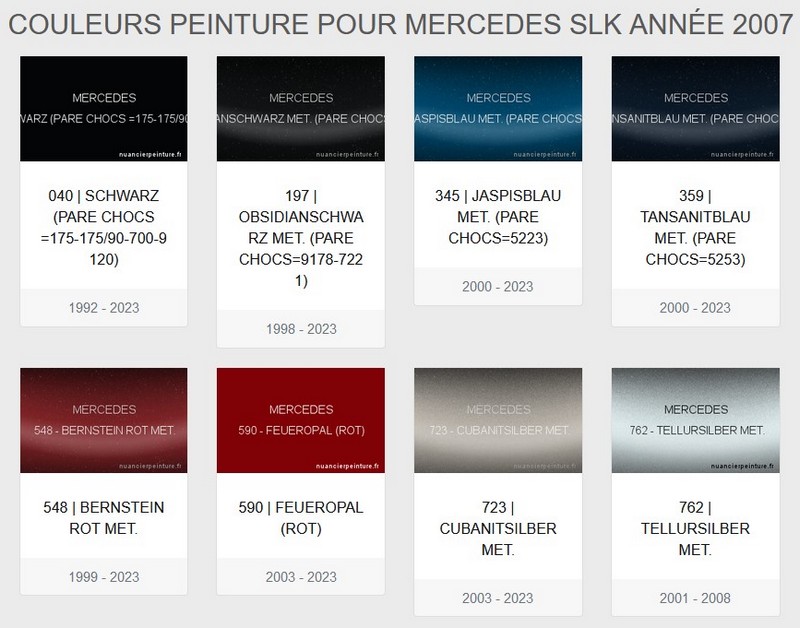 Forum Mercedes SLK Codes couleurs Mercedes Slk