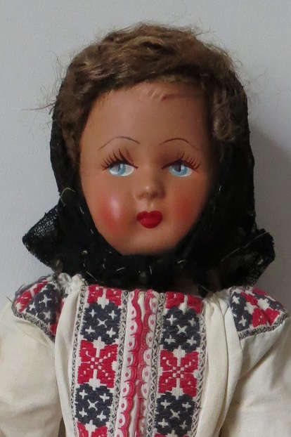 Ancienne Poupée Huard des années 1940 corps en paille 45 cm