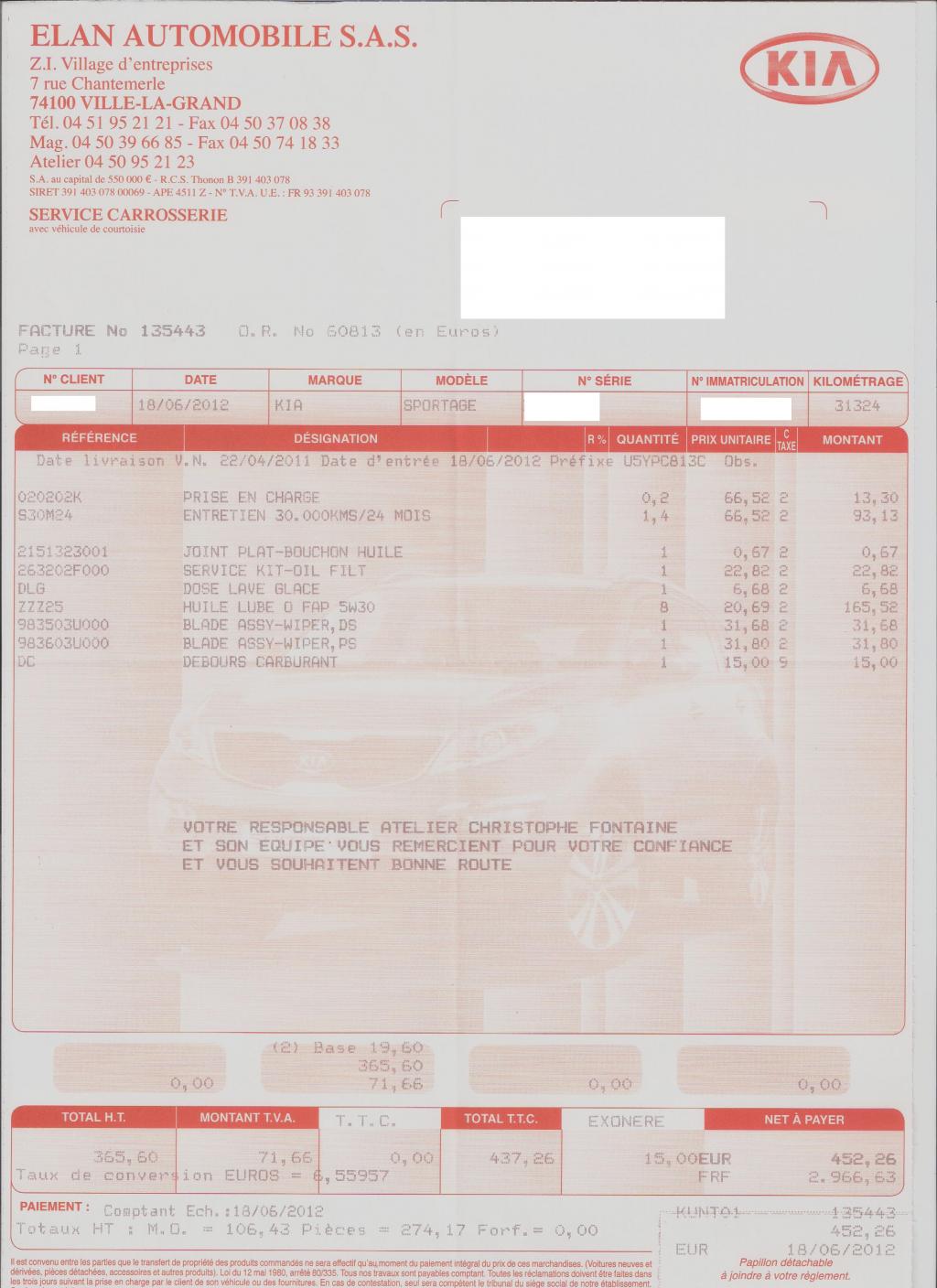 Forum des Kia SPORTAGE premier entretien 2l 136 cv