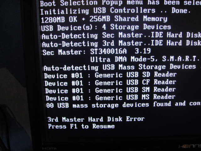 Master hard disk error press f1 to resume