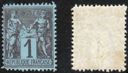 1876-1898 Sage (Type II) - FRANCE Y&T n° 84 1c noir sur bleu de