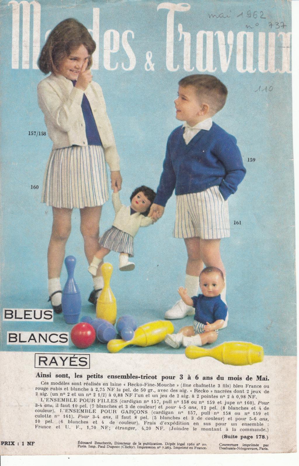 Page De Patron MODES ET TRAVAUX 02/1983 - Poupées Marie-Françoise & Jean-Michel - Tricot