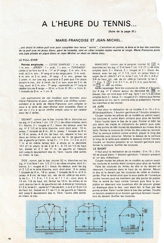 Page De Patron Poupées Modes Et Travaux Août 1973 - Modèles Marie-Françoise Et Jean-Michel, Occasion Vintage