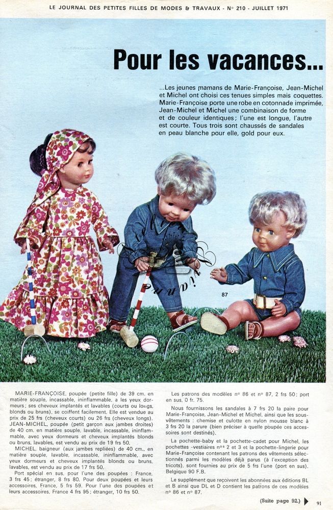 Patron De Couture Modes Et Travaux Juillet 1971 — CHEMISE Enfants 8 Et 10 Ans, Occasion Non Découpé